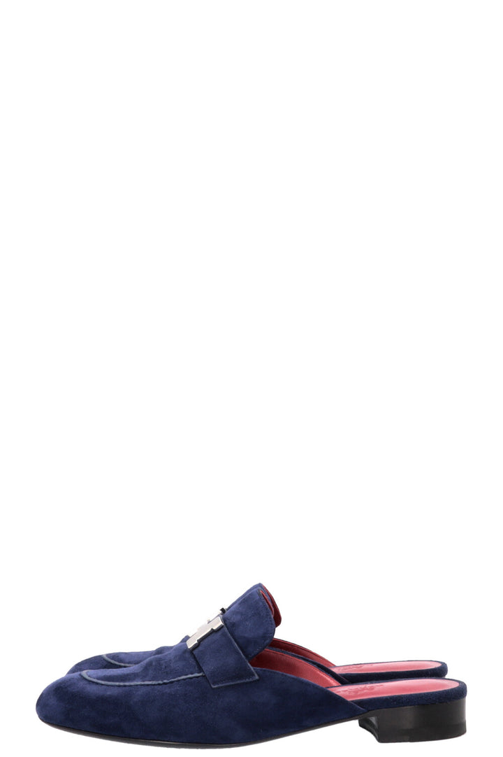 HERMÈS Trocadero Mules Suede Blue