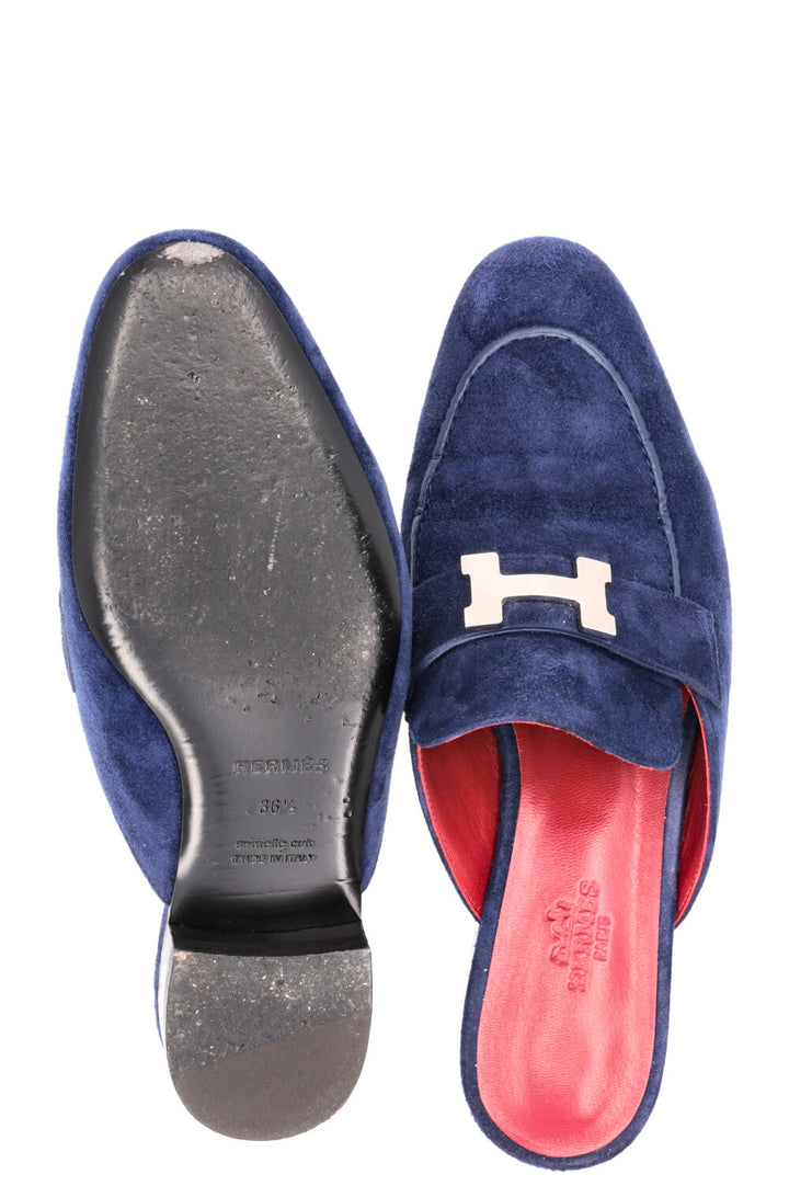 HERMÈS Trocadero Mules Suede Blue