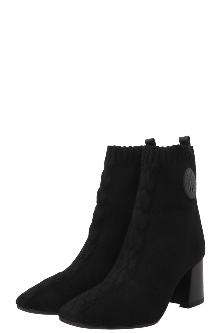 HERMÈS Volver 60 Sock Ankle Boots Canvas Black