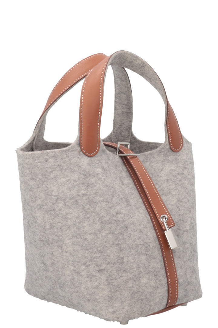 HERMÈS Picotin Lock 18 Light Grey Gold Felt Grey