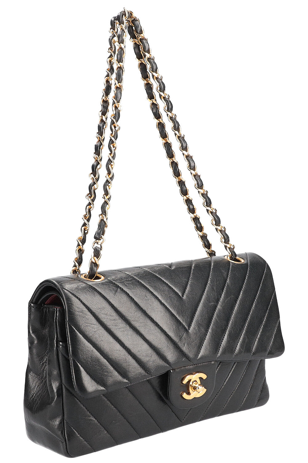 CHANEL Double Flap Bag Medium Chevron Black