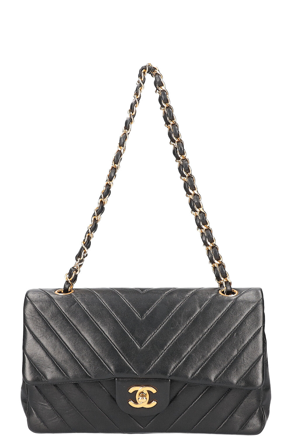 CHANEL Double Flap Bag Medium Chevron Black