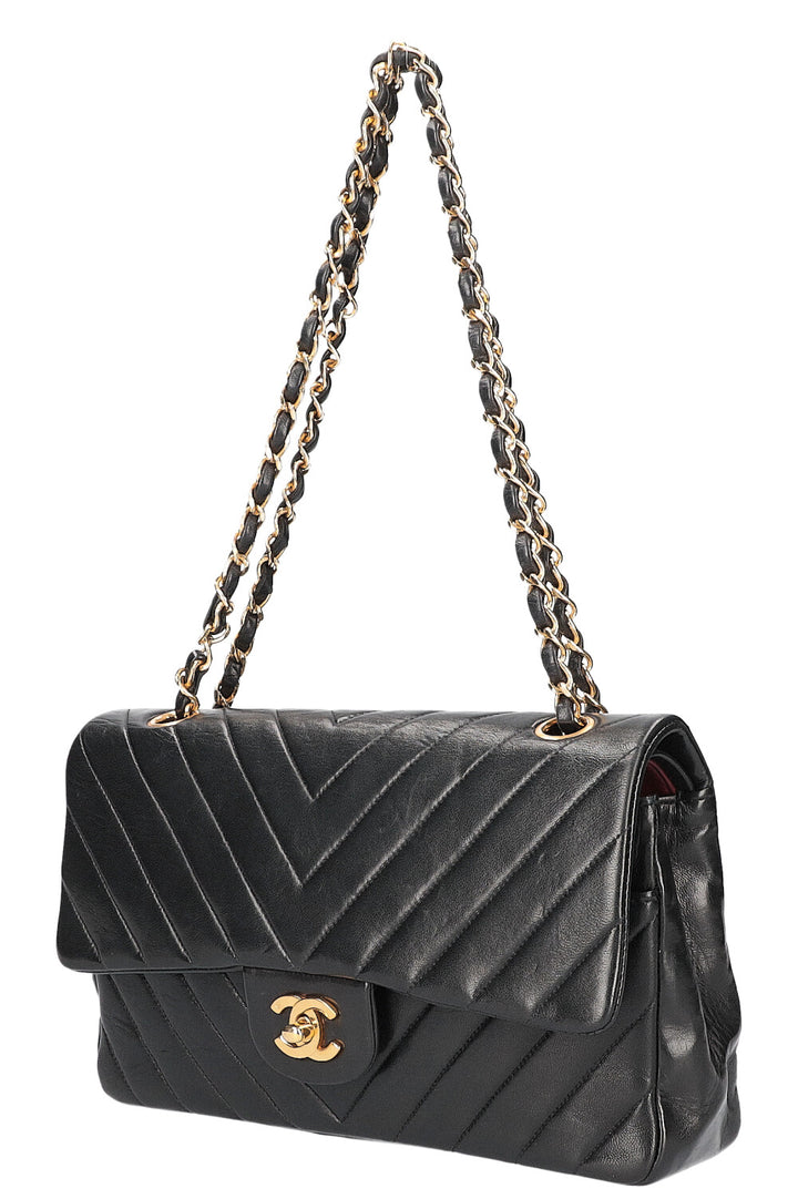 CHANEL Double Flap Bag Medium Chevron Black