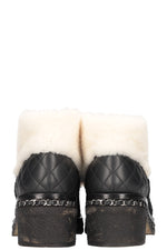 CHANEL Boots Rabbit Fur & Tweed Black & White