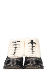 CHANEL Boots Rabbit Fur & Tweed Black & White