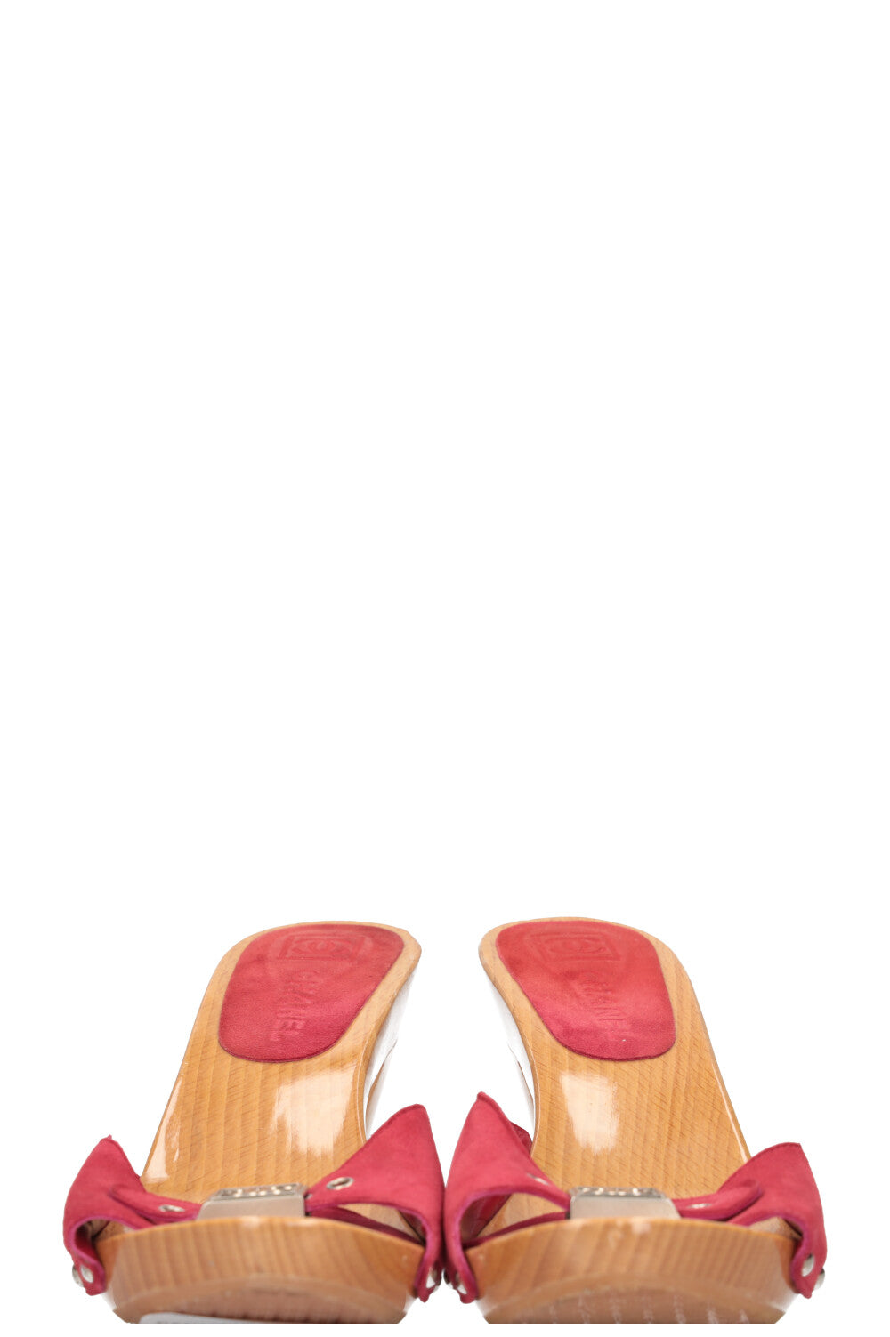 CHANEL Glazed Wood Clogs Red Leather