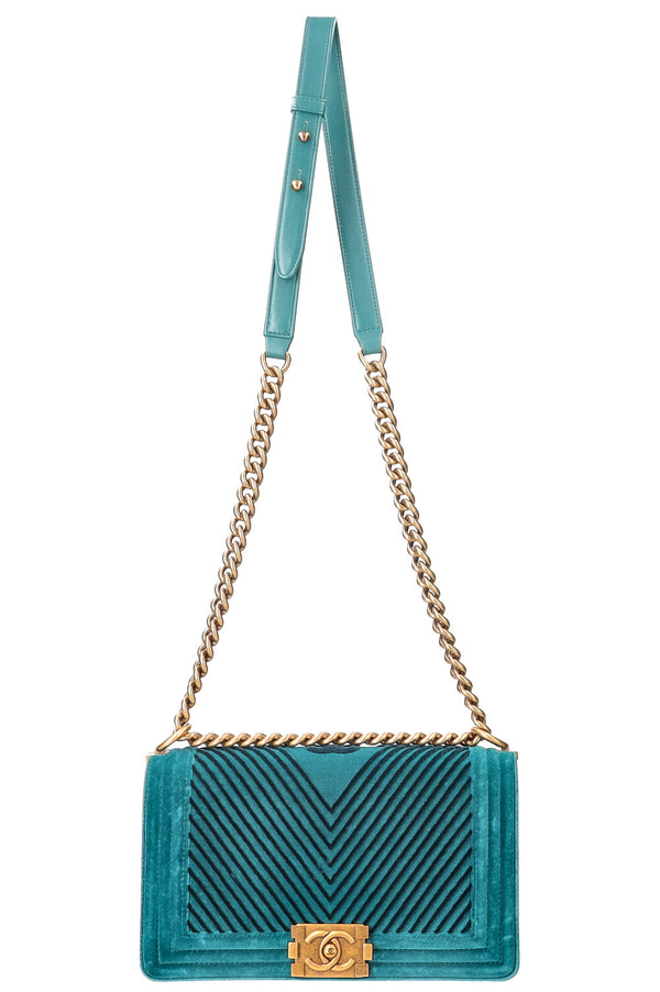 CHANEL Sac Garçon Velours Bleu