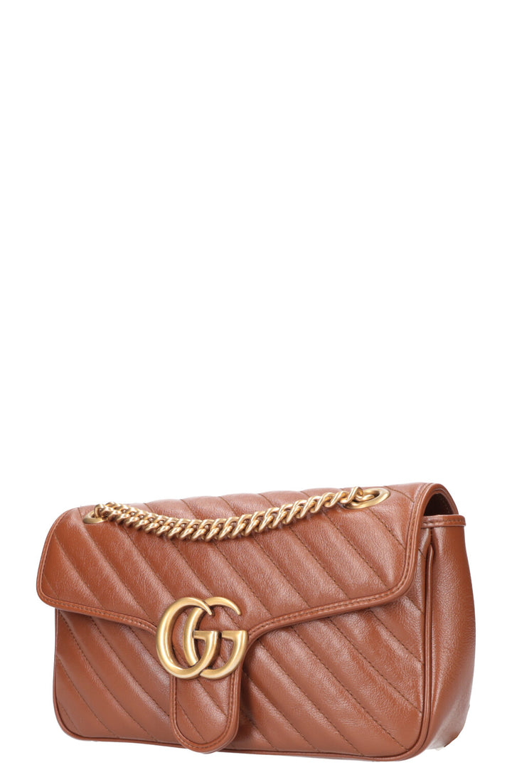 GUCCI Marmont Diagonal Quilted Small Flap Bag Leather Brown