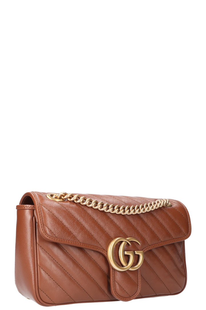 GUCCI Marmont Diagonal Quilted Small Flap Bag Leather Brown