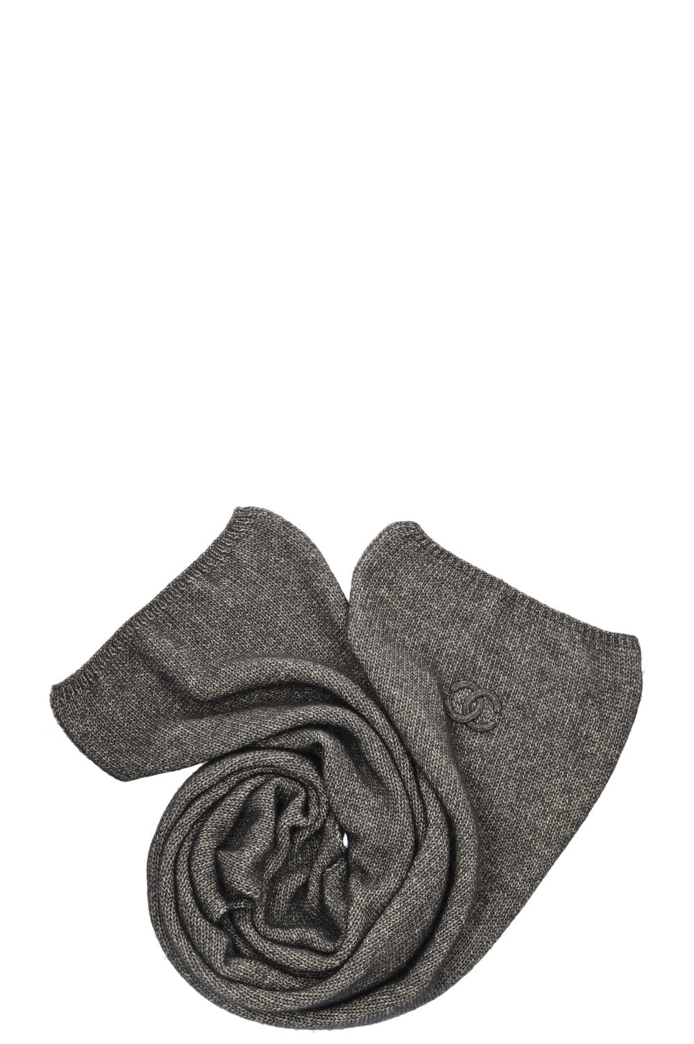 CHANEL Knit Logo Scarf Black Grey Gold