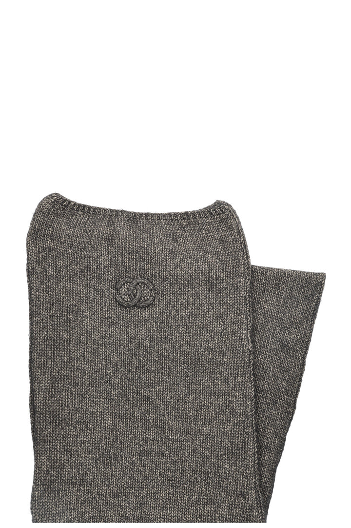 CHANEL Knit Logo Scarf Black Grey Gold