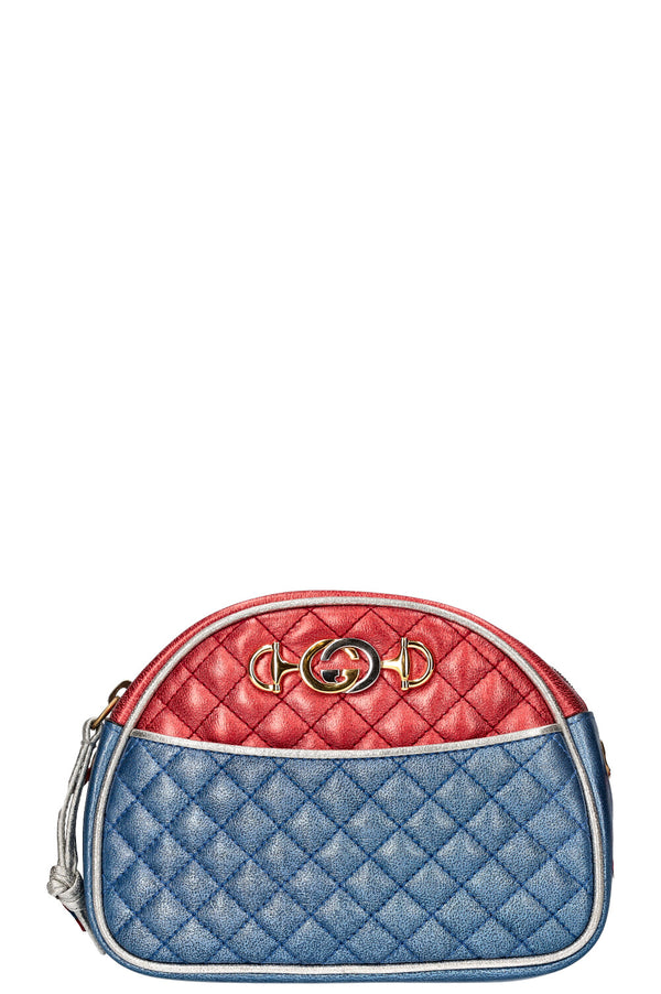 GUCCI Small Trapuntata Shoulder Bag Metallic Blue & Red