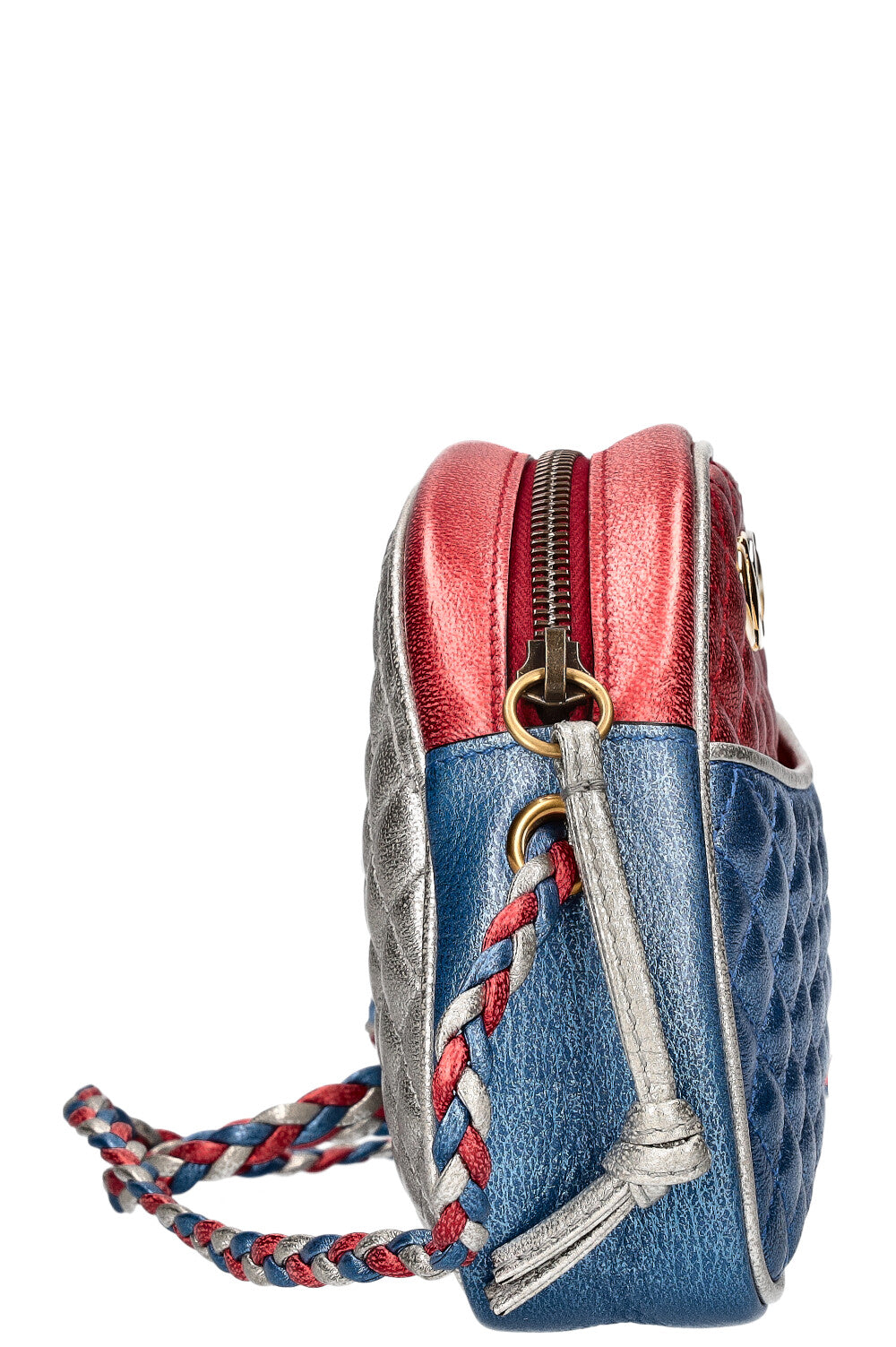 GUCCI Small Trapuntata Shoulder Bag Metallic Blue Red REAWAKE