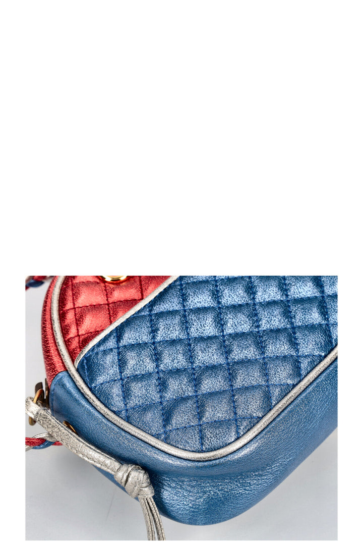 GUCCI Small Trapuntata Shoulder Bag Metallic Blue & Red