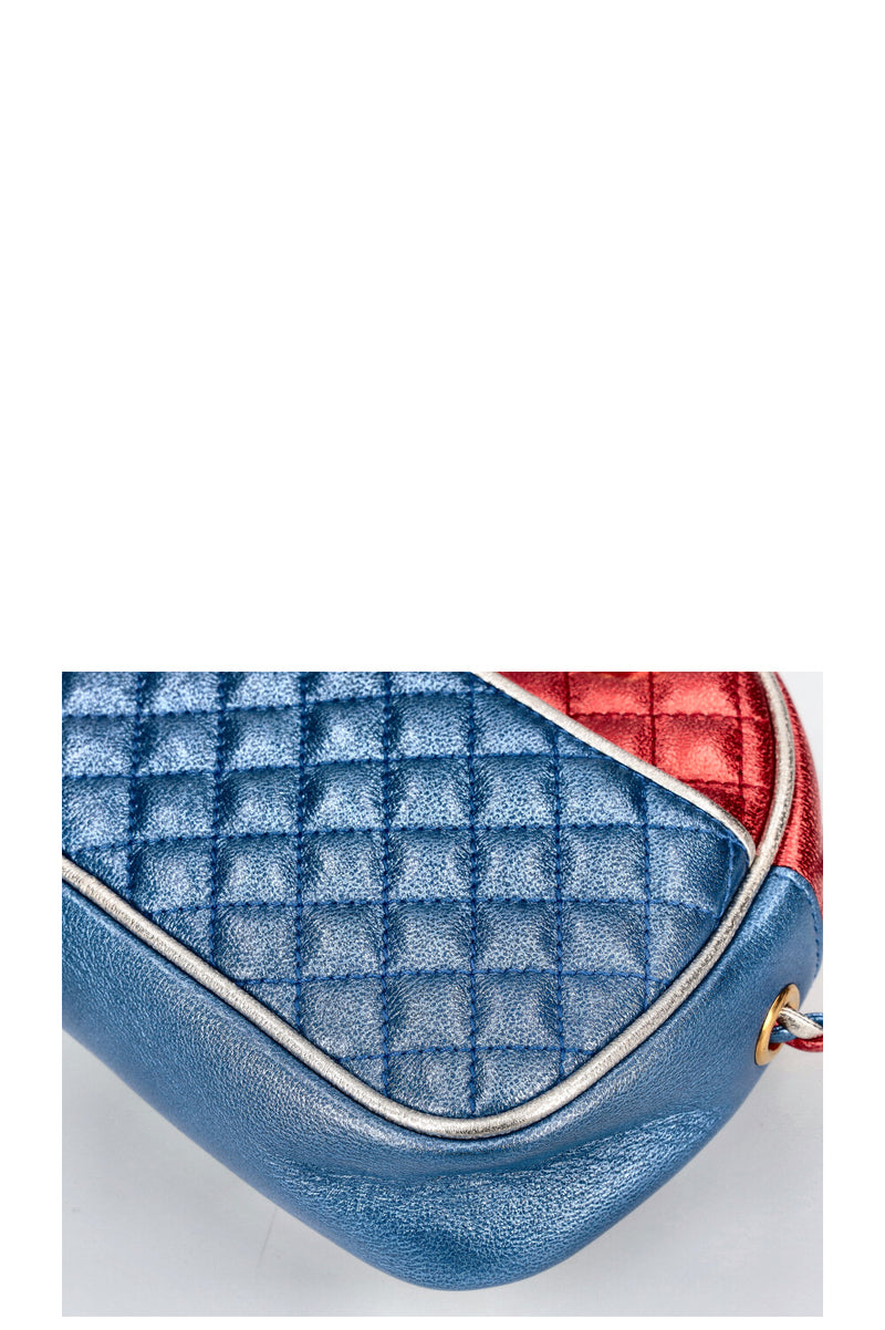 GUCCI Small Trapuntata Shoulder Bag Metallic Blue & Red