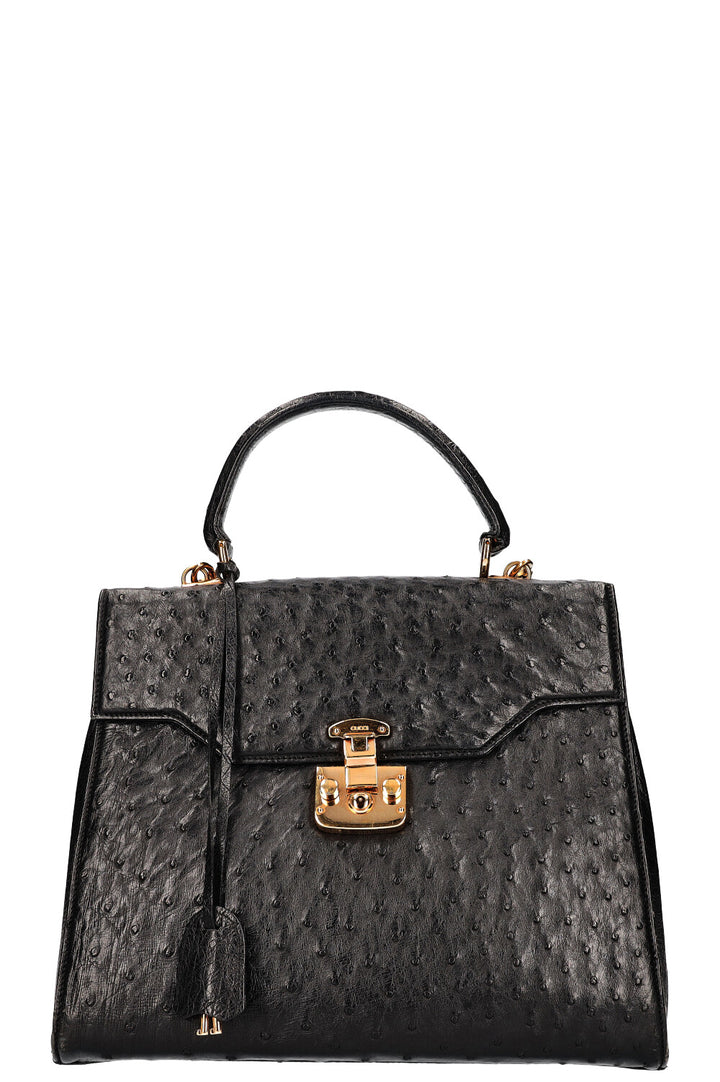 GUCCI Vintage Lady Lock Bag Ostrich Black