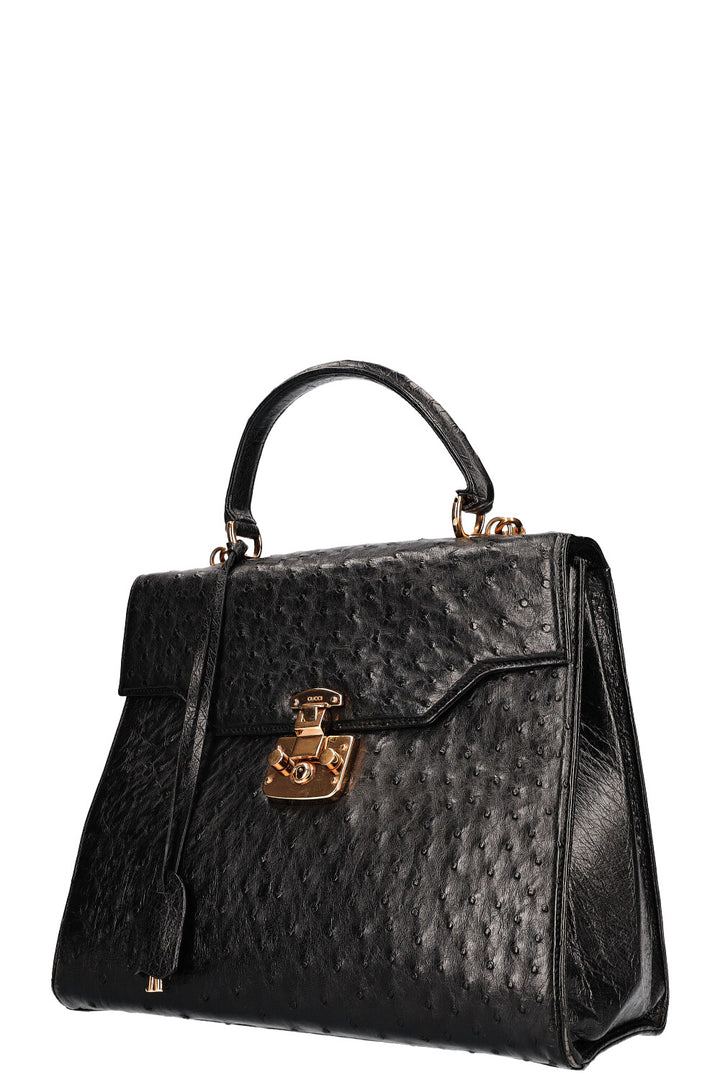 GUCCI Vintage Lady Lock Bag Ostrich Black