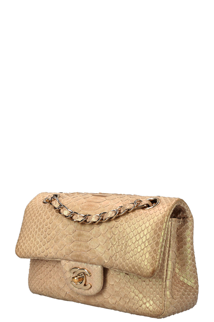 CHANEL Mini Single Flap Bag Iridescent Python Beige