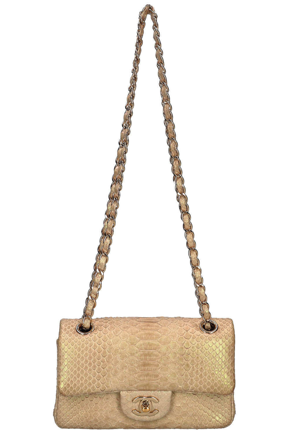 CHANEL Mini Sac à Rabat Simple Python Irisé Beige