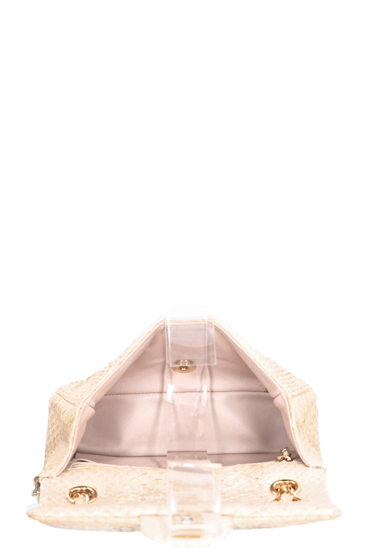 CHANEL Mini Sac à Rabat Simple Python Irisé Beige