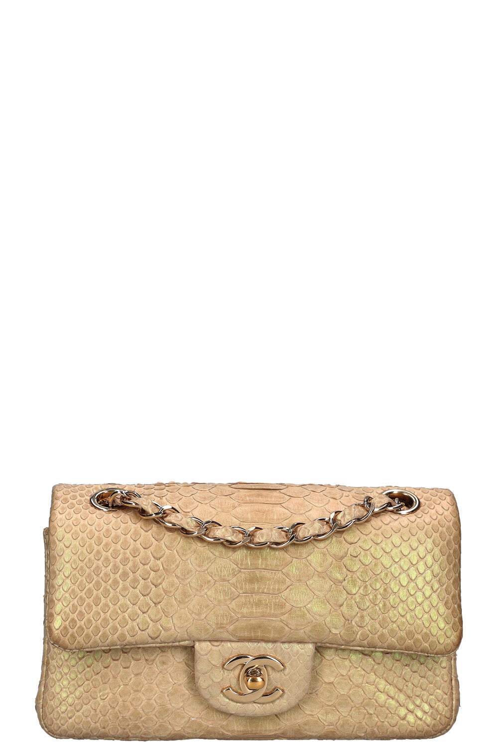 CHANEL Mini Single Flap Bag Iridescent Python Beige