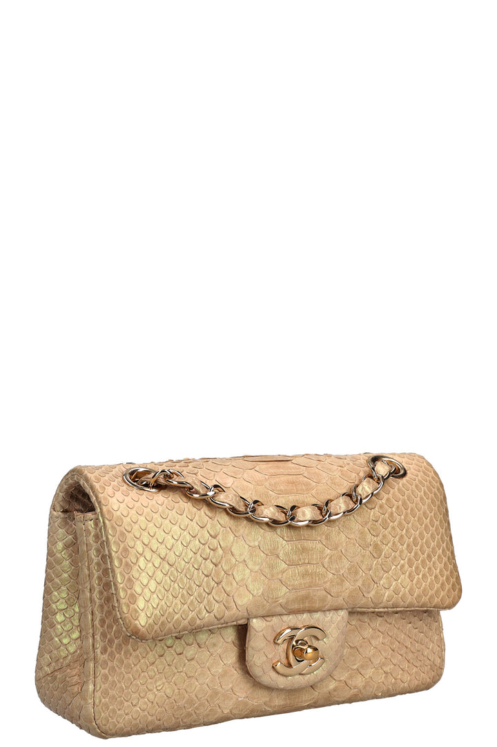 CHANEL Mini Sac à Rabat Simple Python Irisé Beige