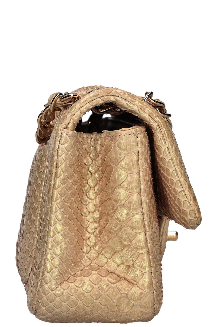 CHANEL Mini Sac à Rabat Simple Python Irisé Beige