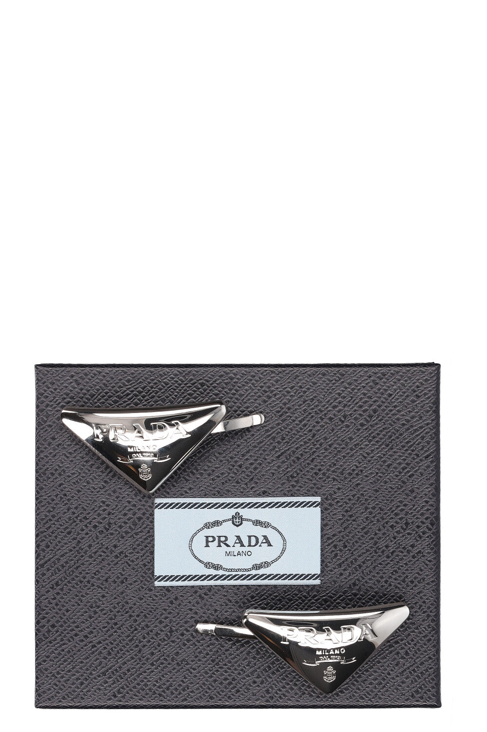 PRADA Logo Hairclips Silver