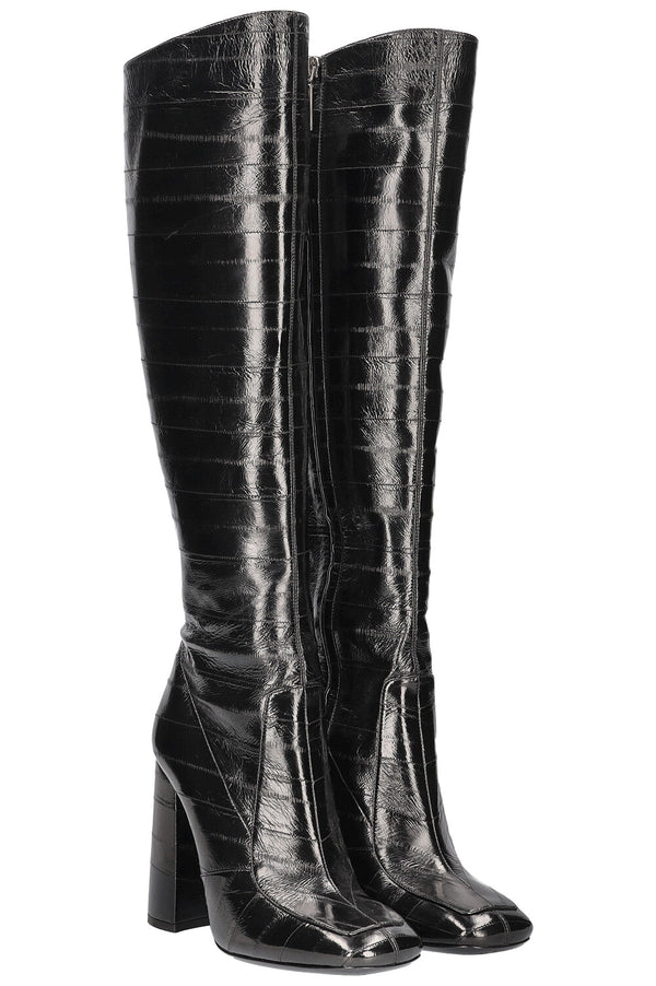 SAINT LAURENT Knee High Boots Eel Skin Black