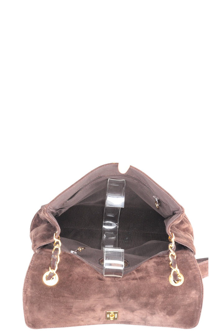 CHANEL Vintage Flap Bag Suede Brown