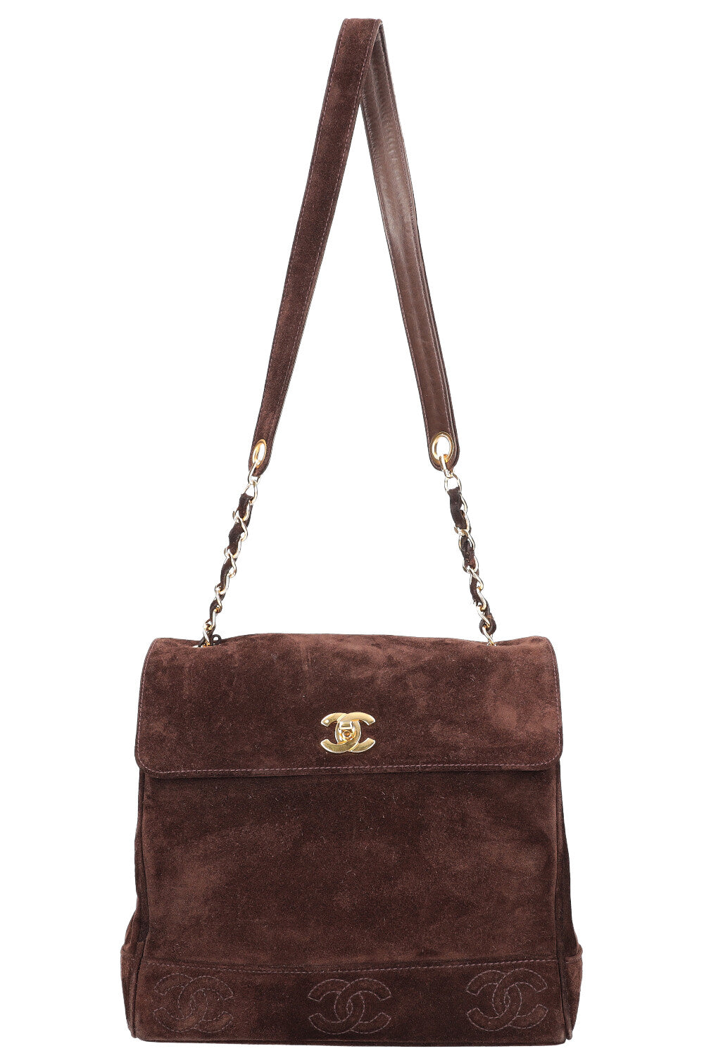 CHANEL Vintage Flap Bag Suede Brown