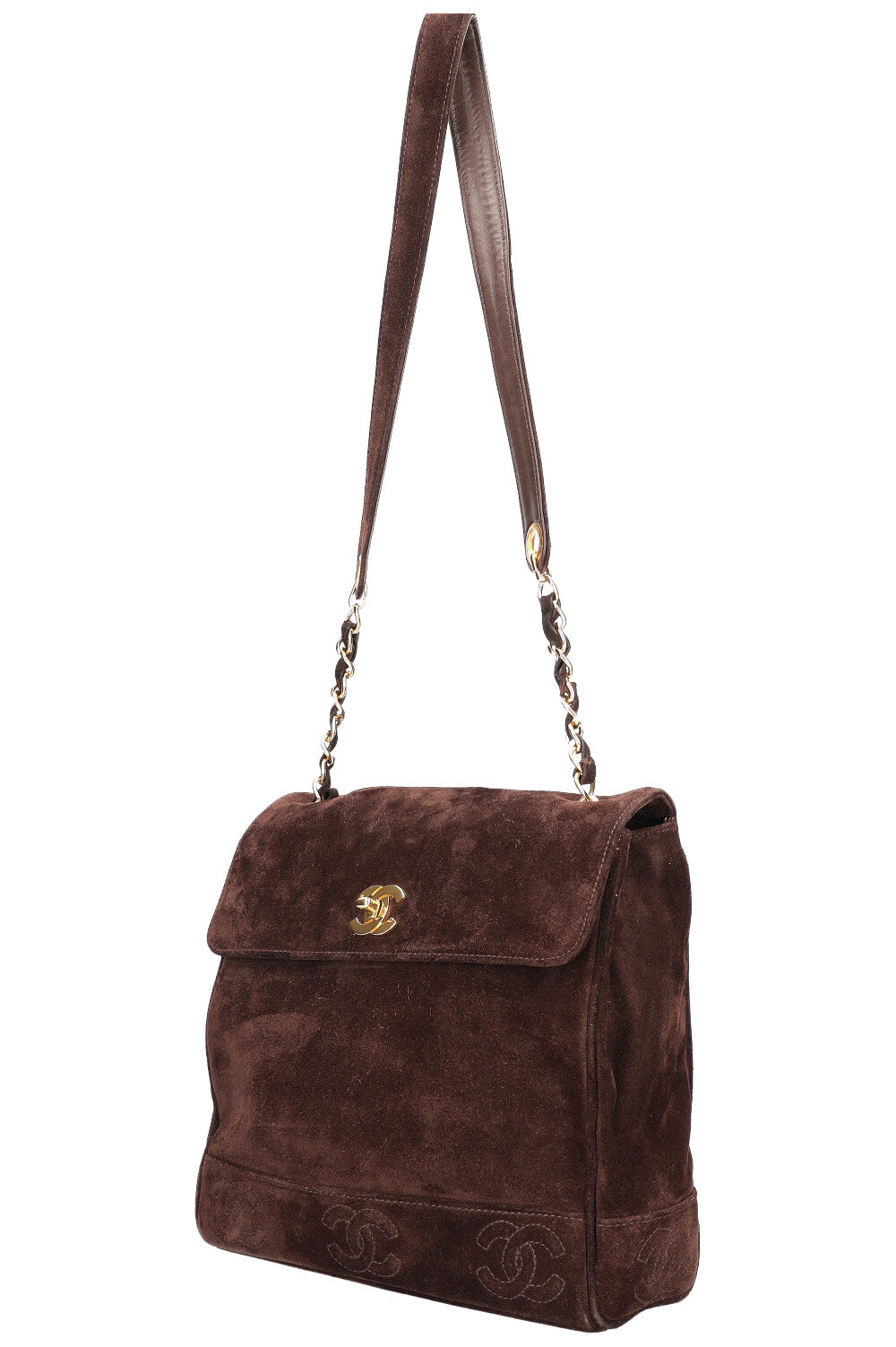 CHANEL Vintage Flap Bag Suede Brown