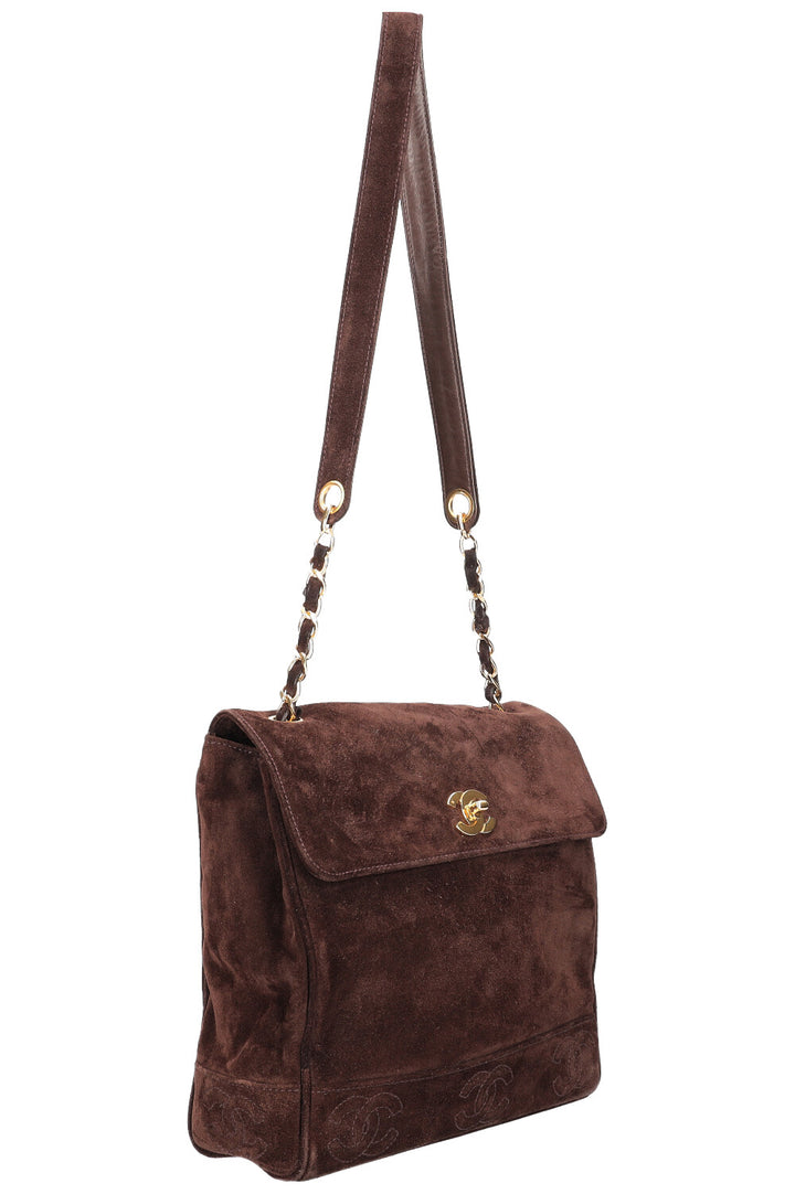 CHANEL Vintage Flap Bag Suede Brown