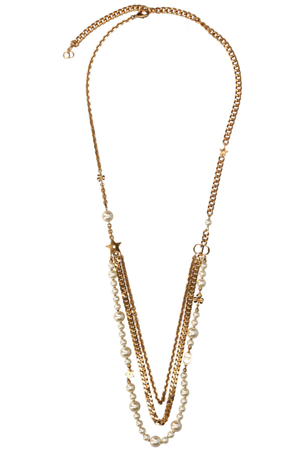 CHRISTIAN DIOR Stars and Pearls Necklace Gold