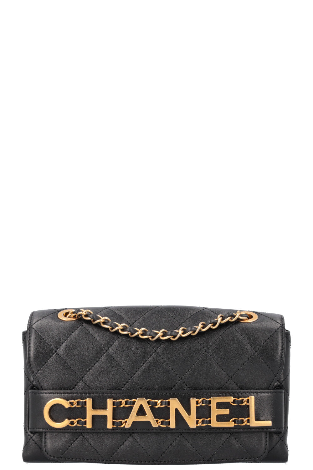 CHANEL Logo Enchained Flap Bag Black