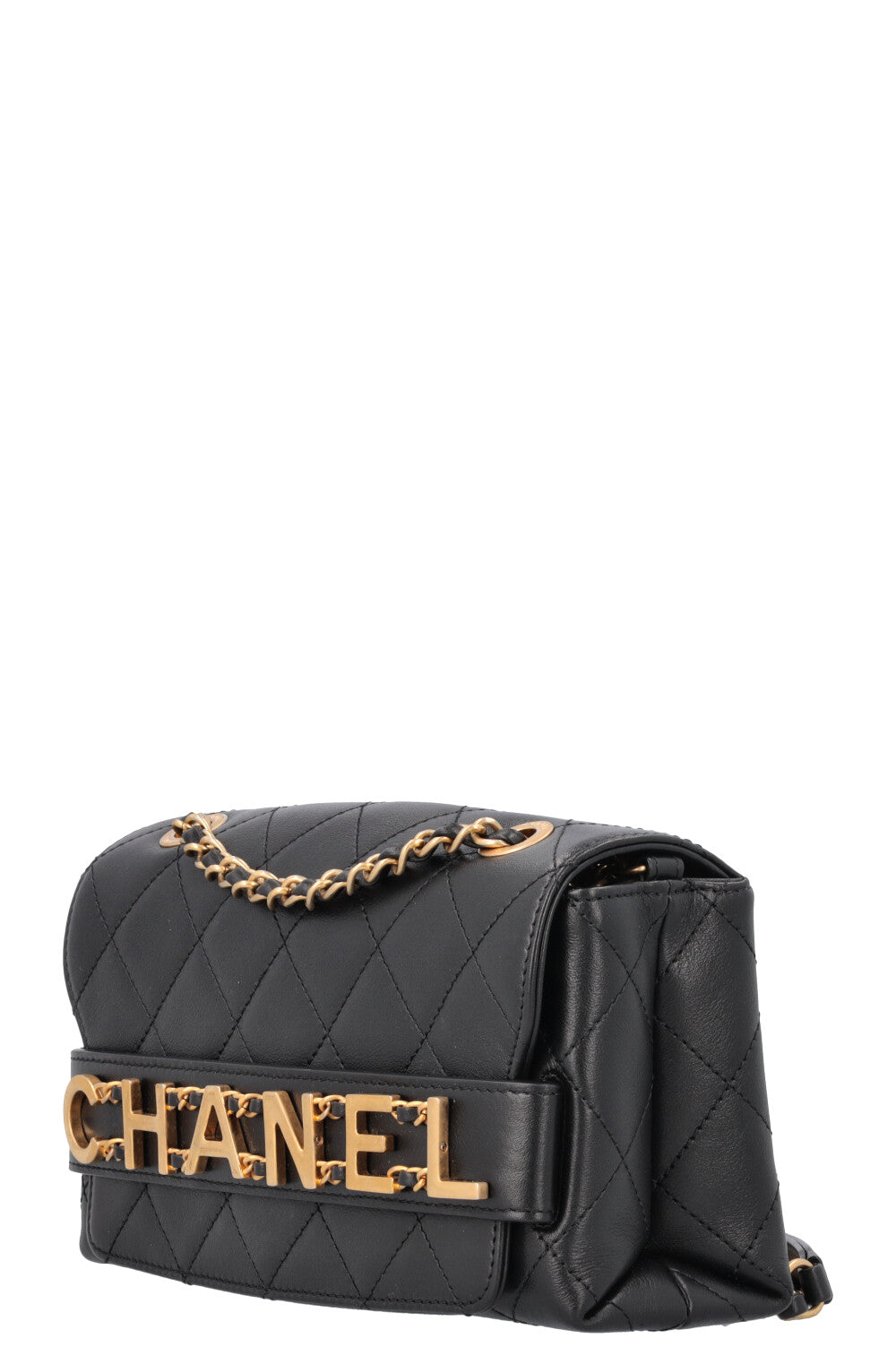 CHANEL Logo Enchained Flap Bag Black