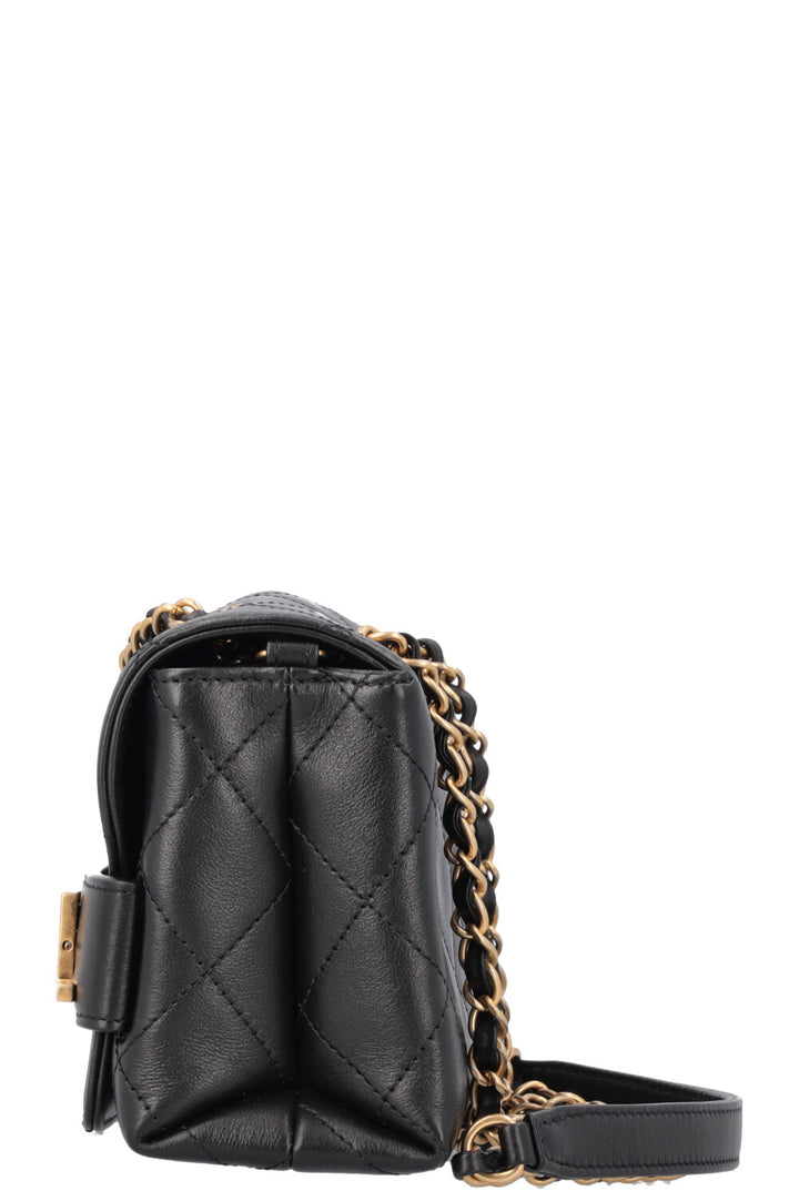 CHANEL Logo Enchained Flap Bag Black