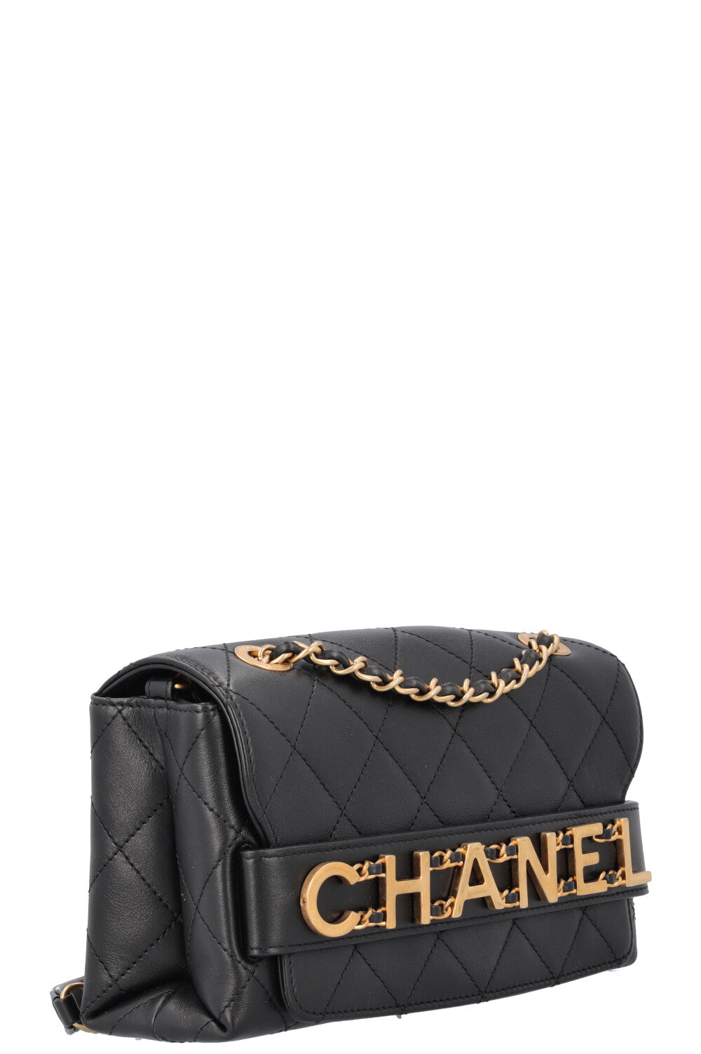 CHANEL Logo Enchained Flap Bag Black