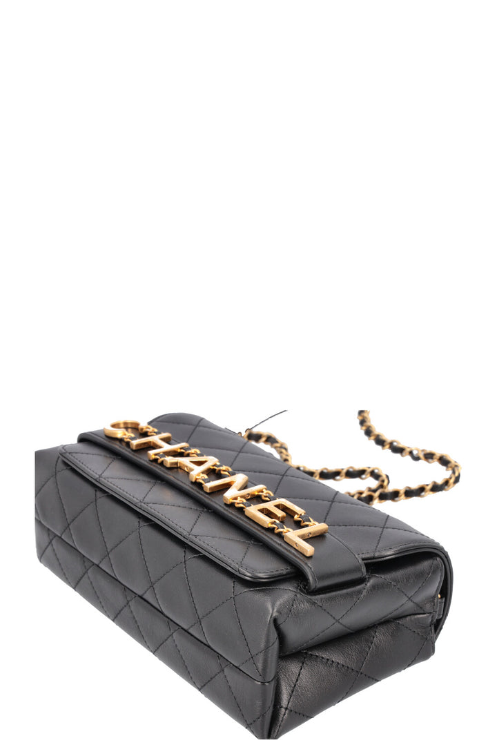 CHANEL Logo Enchained Flap Bag Black