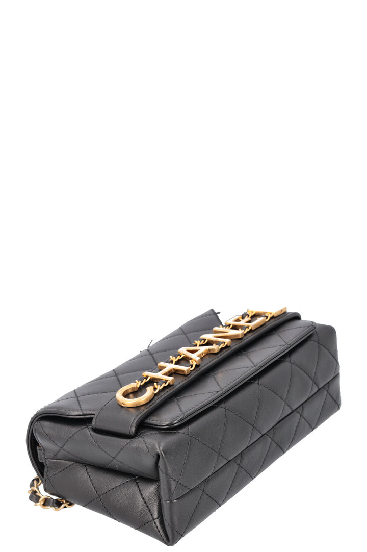 CHANEL Logo Enchained Flap Bag Black