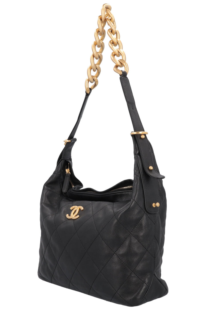 CHANEL Daily Belted Chain Hobo Bag Black