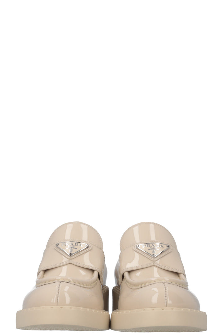 PRADA Triangle Logo Loafers Patent Ivory