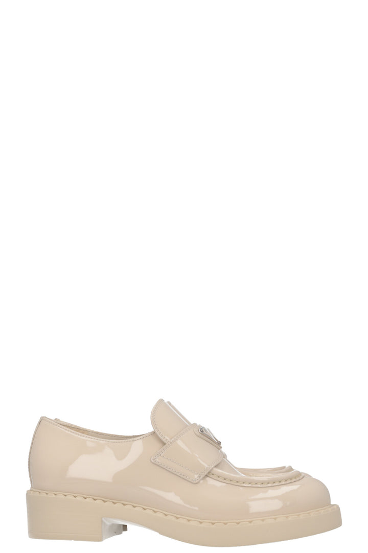 PRADA Triangle Logo Loafers Patent Ivory