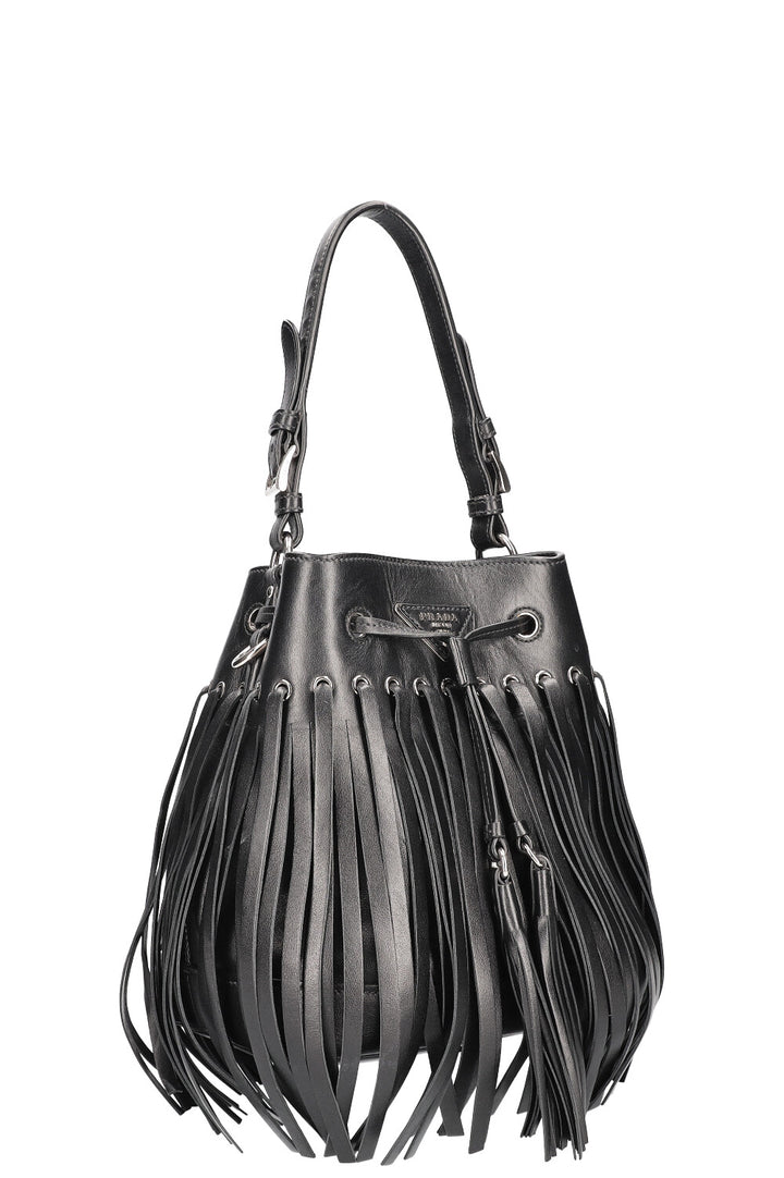 PRADA Fringed Bucket Bag Black