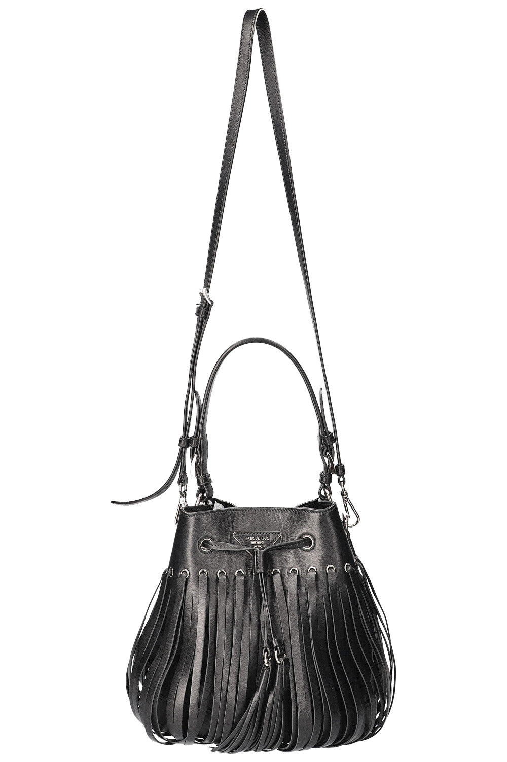 PRADA Fringed Bucket Bag Black