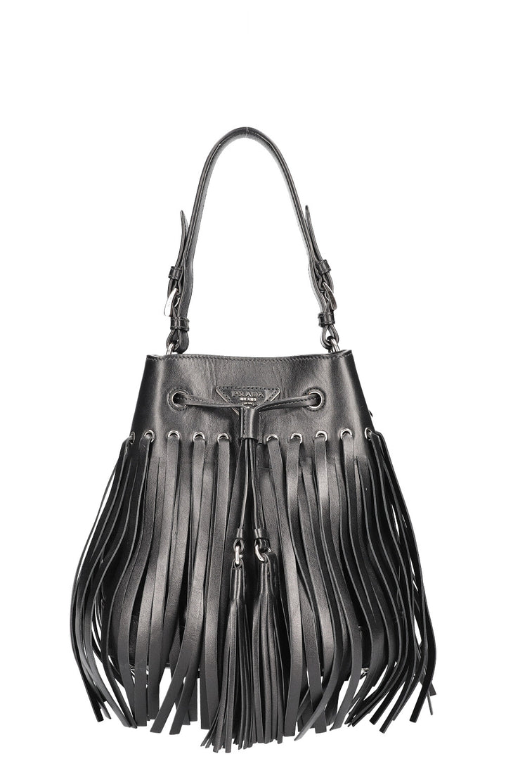 PRADA Fringed Bucket Bag Black