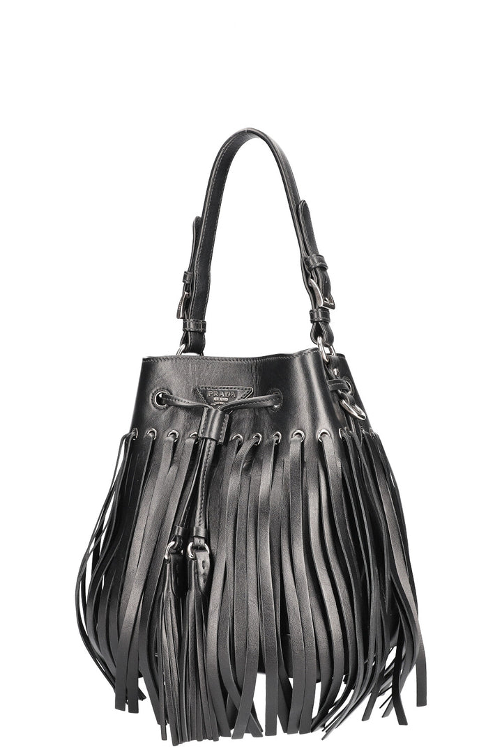 PRADA Fringed Bucket Bag Black