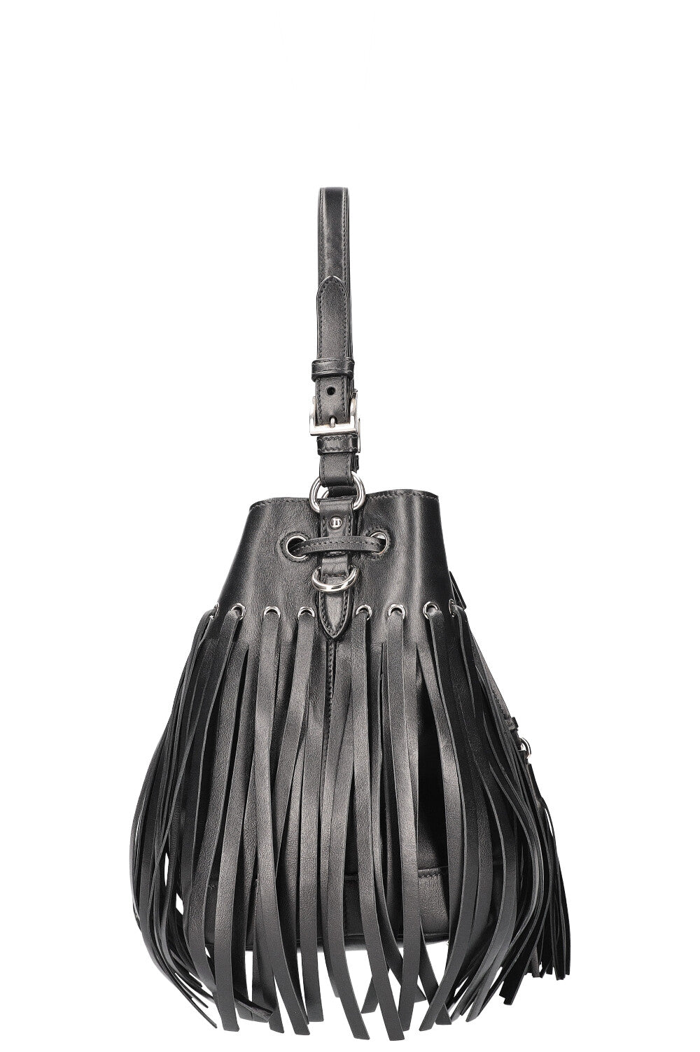 PRADA Fringed Bucket Bag Black