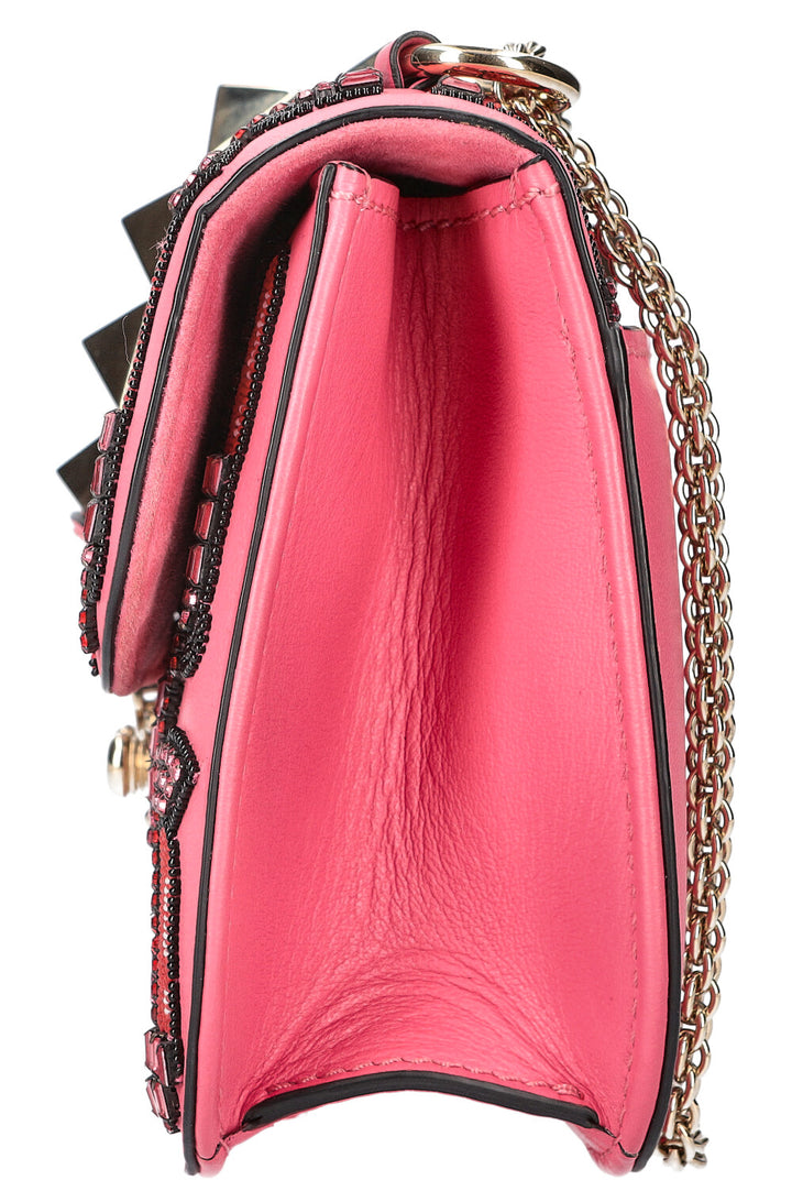 VALENTINO Rockstud Lock Lipstick Beaded Bag Pink