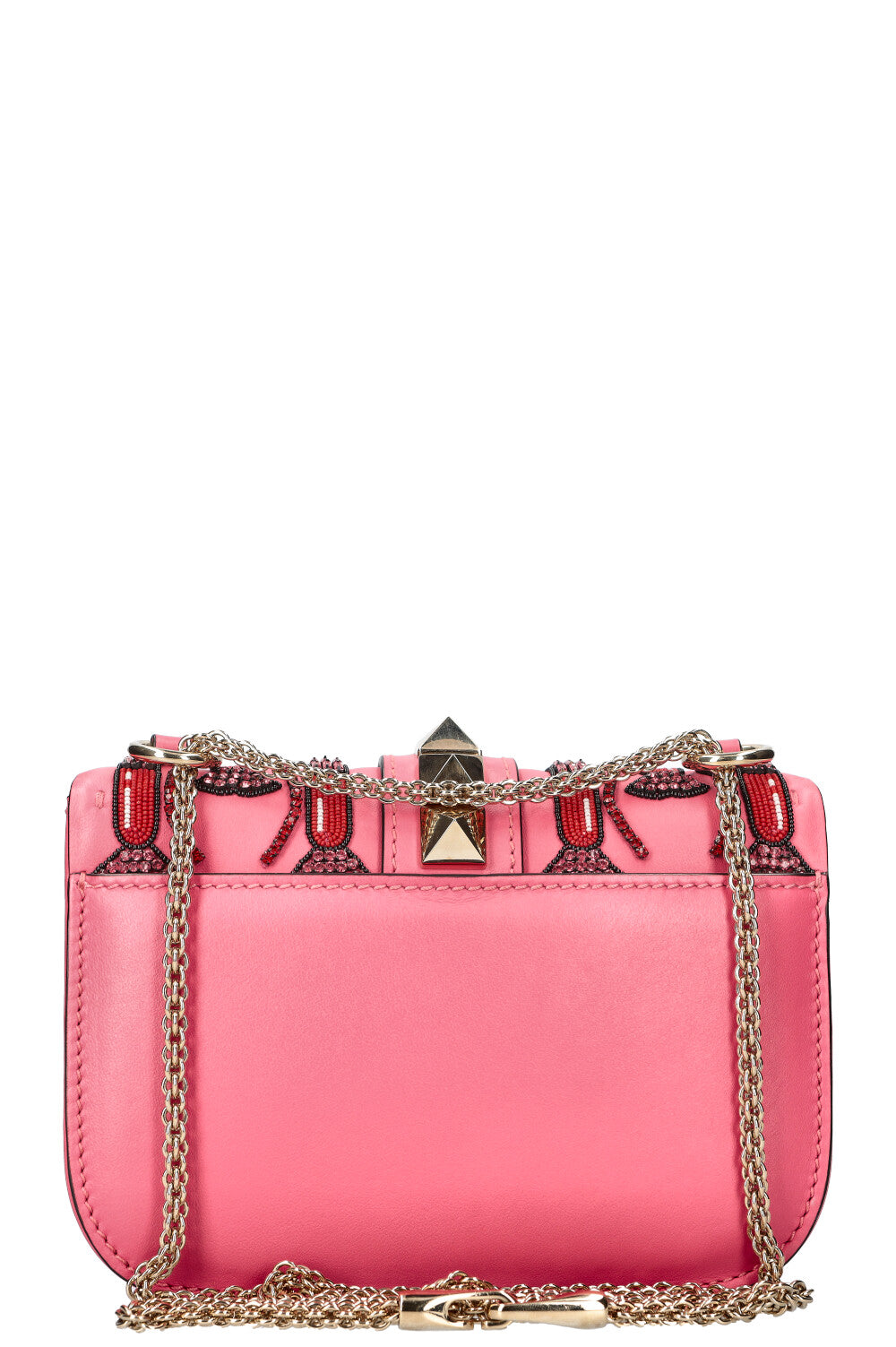 VALENTINO Rockstud Lock Lipstick Beaded Bag Pink